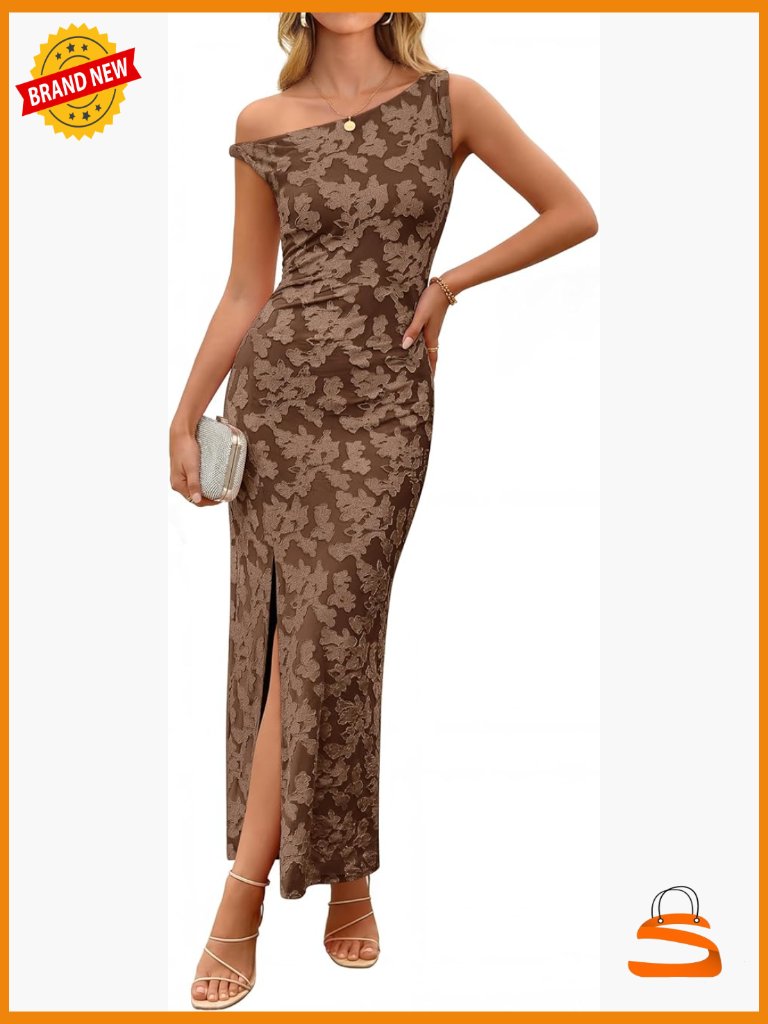One Shoulder Ruched Bodycon Midi Dress With Floral Texture